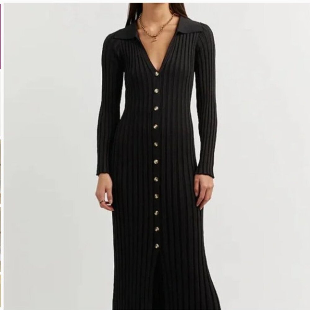 DISSH Brown Ribbed Button-Down Dress